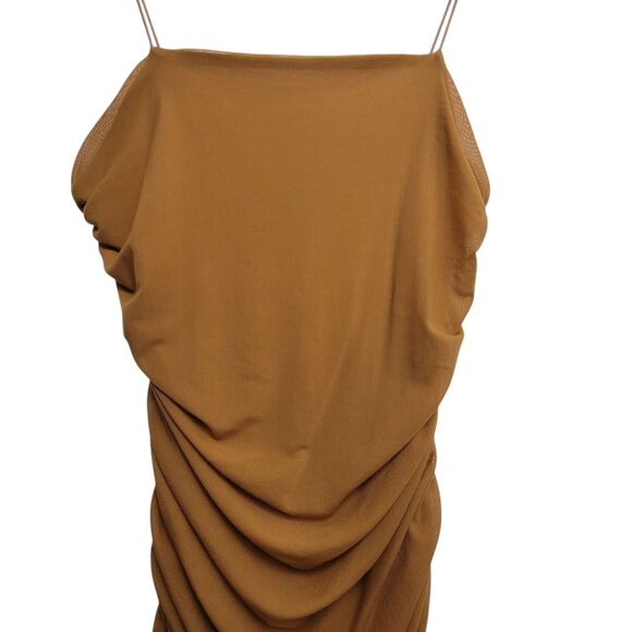 Forever 21 Brownish Gold Cinched Ruching Dress With Pulls Size Medium - Picture 3 of 7